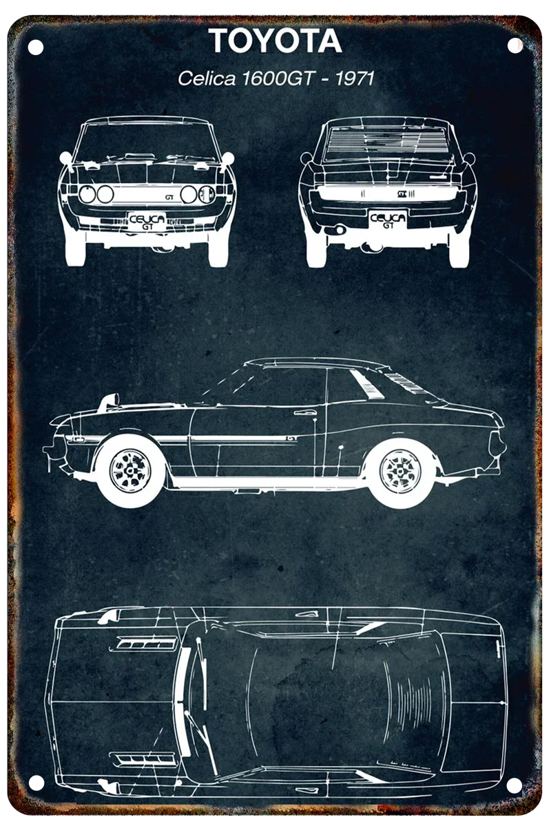 Vintage Car Blueprint Metal Sign | Retro Automotive Wall Art