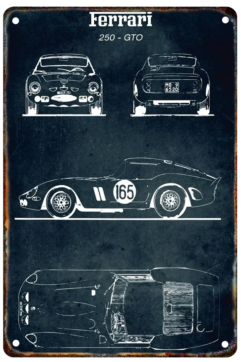 Vintage Car Blueprint Metal Sign | Retro Automotive Wall Art