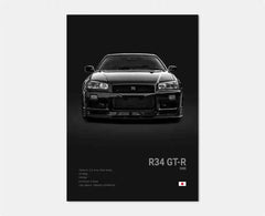 Black & White JDM Supercar Canvas Wall Art Poster – R34 & 240SX