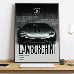Modern Supercar Lamborghini Wall Art Painting Calligraphy Canvas Poster: Crease Free Waterproof Durable All Space Wall Decor