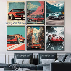 Retro Muscle Car Canvas Poster, Vintage Classic Auto Wall Art