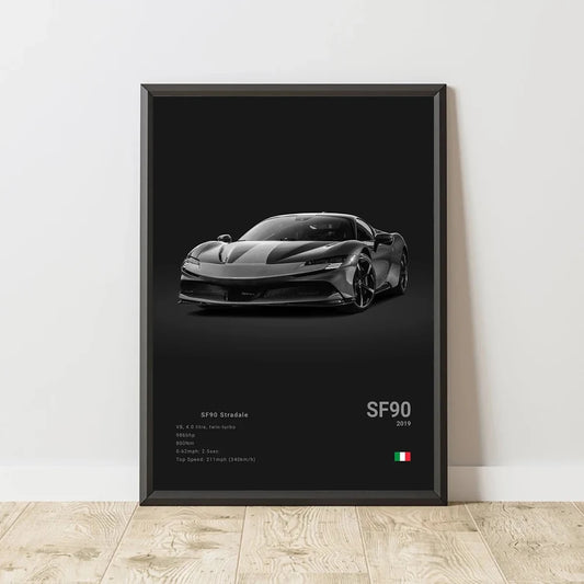 SF90 812C Canvas Wall Art, F50 F40 F80 Sports Car Poster