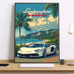 Modern Supercar Lamborghini Wall Art Painting Calligraphy Canvas Poster: Crease Free Waterproof Durable All Space Wall Decor