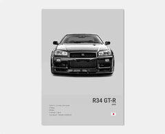 Black & White JDM Supercar Canvas Wall Art Poster – R34 & 240SX