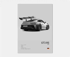 Pop Black And White German Luxury Sports Car Poster Wall Art 911 GT3 RS Turbo HD Oil On Canvas Print Garage Living Room Decor