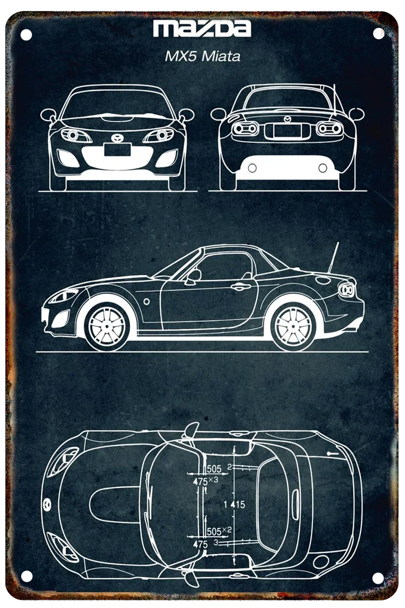 Vintage Car Blueprint Metal Sign | Retro Automotive Wall Art