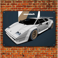 Countach Vintage Metal Poster, Iconic Supercar Garage Sign
