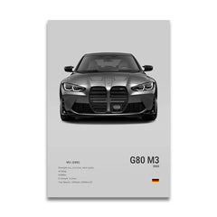 G80 M3C E39 M5 Car Canvas Wall Art Print Poster M5 CS G87 M2 Sports Car Decorative Painting Modern Home Decor Gift Unframed
