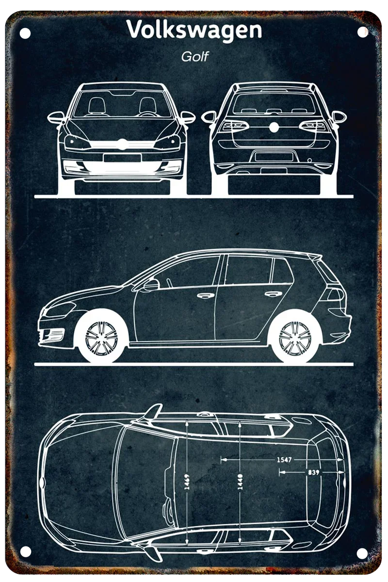 Vintage Car Blueprint Metal Sign | Retro Automotive Wall Art
