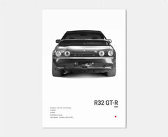 Black & White JDM Supercar Canvas Wall Art Poster – R34 & 240SX