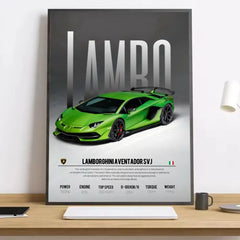 Modern Supercar Lamborghini Wall Art Painting Calligraphy Canvas Poster: Crease Free Waterproof Durable All Space Wall Decor
