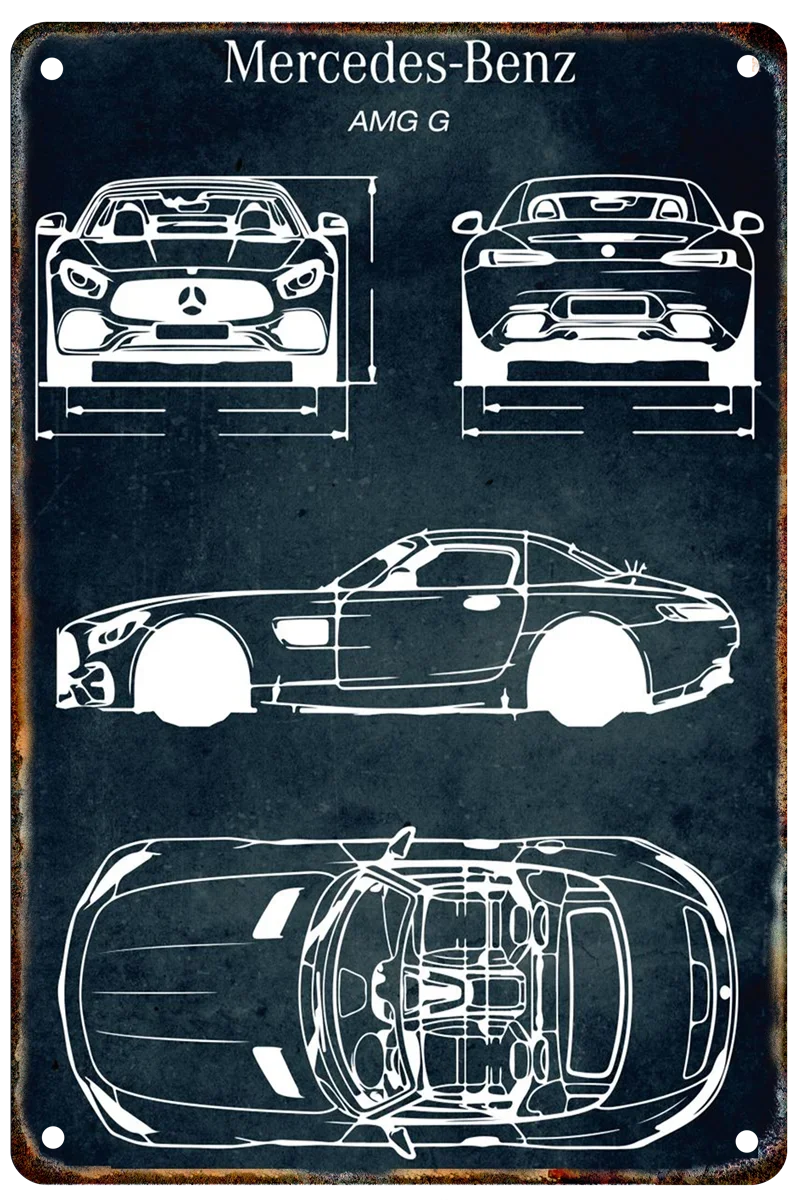 Vintage Car Blueprint Metal Sign | Retro Automotive Wall Art