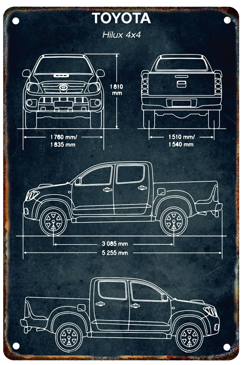 Vintage Car Blueprint Metal Sign | Retro Automotive Wall Art