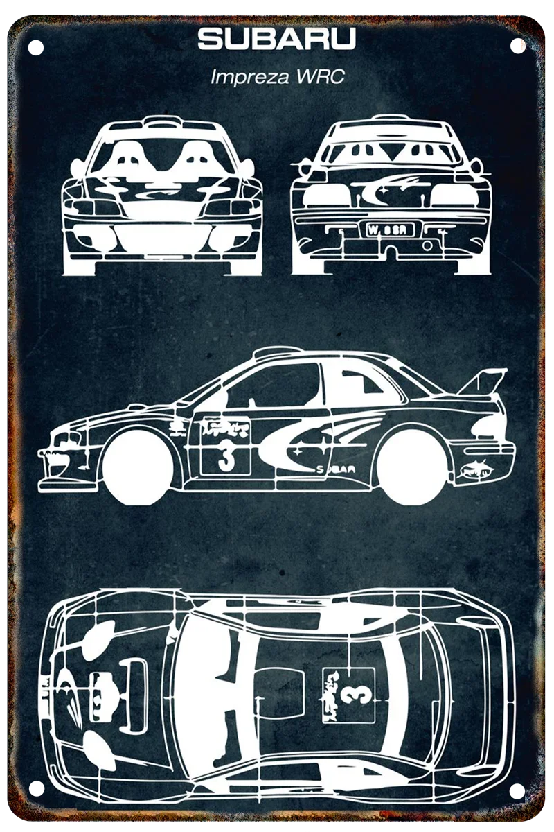 Vintage Car Blueprint Metal Sign | Retro Automotive Wall Art