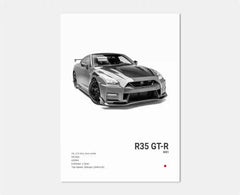 Black & White JDM Supercar Canvas Wall Art Poster – R34 & 240SX