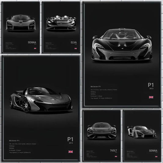 Black McLaren Senna Supercar Poster Wall Art Home Decor