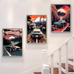 80s Retro Car Japanese Landscape Poster GTR Luxury Cars Canvas Painting HD Print Wall Art Picture Living Room Bedroom Decor